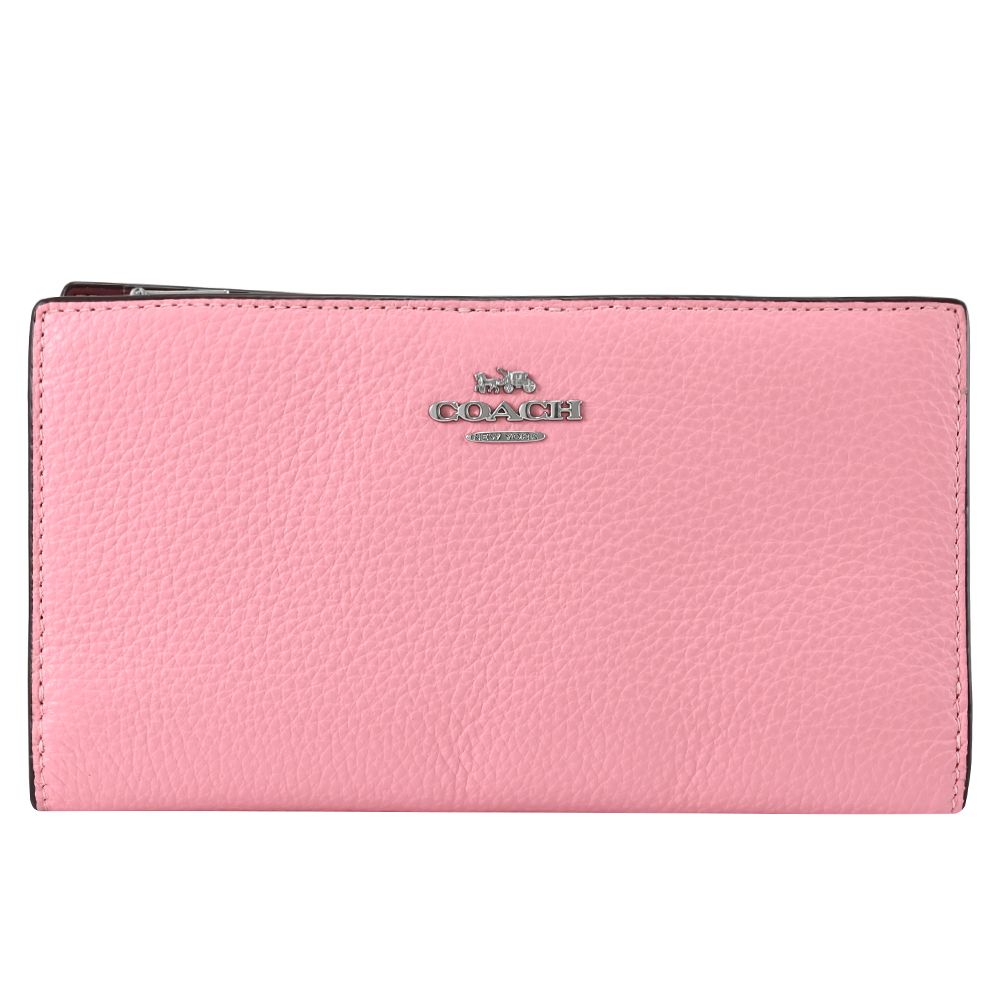 COACH 蔻馳  經典馬車LOGO多卡扣式拉鍊長夾.粉