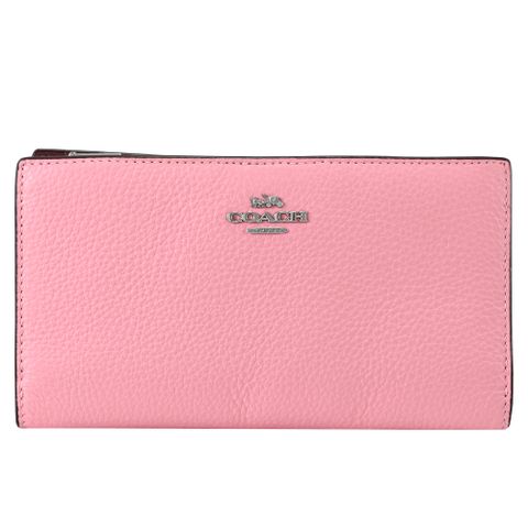 COACH 蔻馳 經典馬車LOGO多卡扣式拉鍊長夾.粉