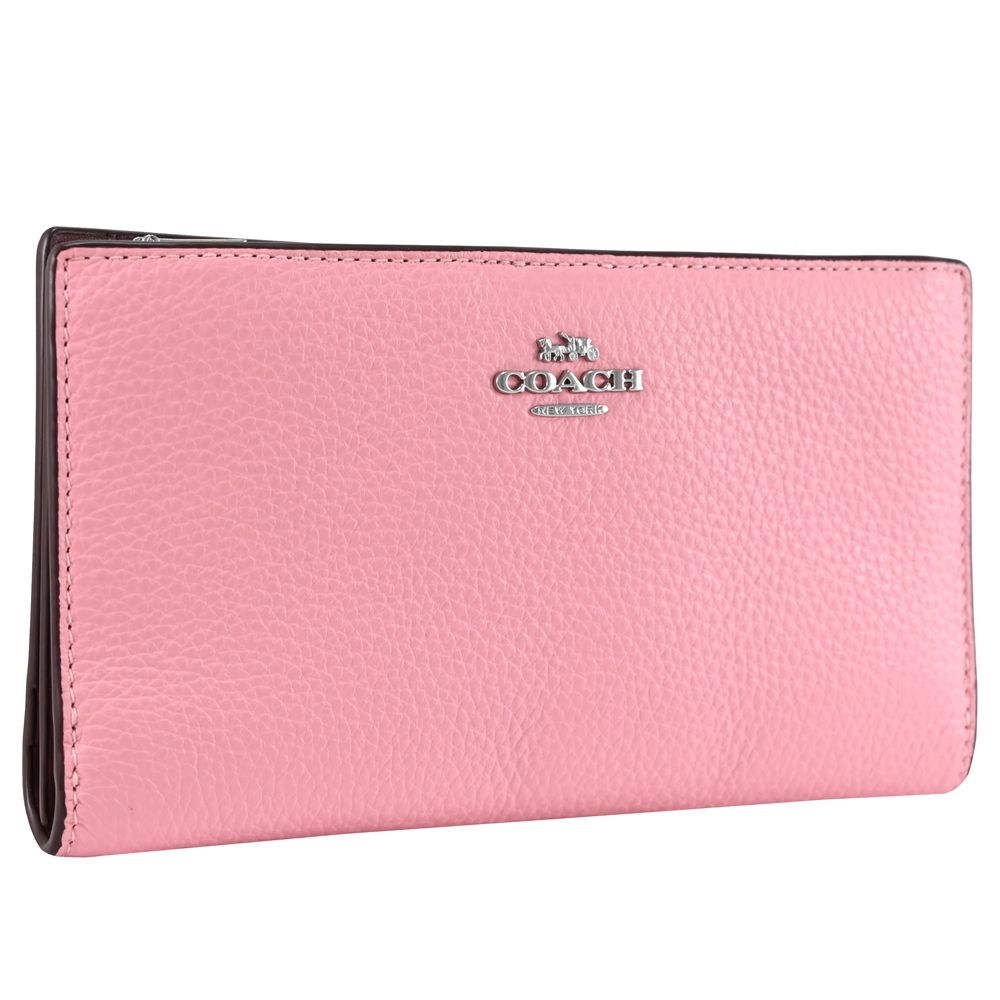 COACH 蔻馳  經典馬車LOGO多卡扣式拉鍊長夾.粉