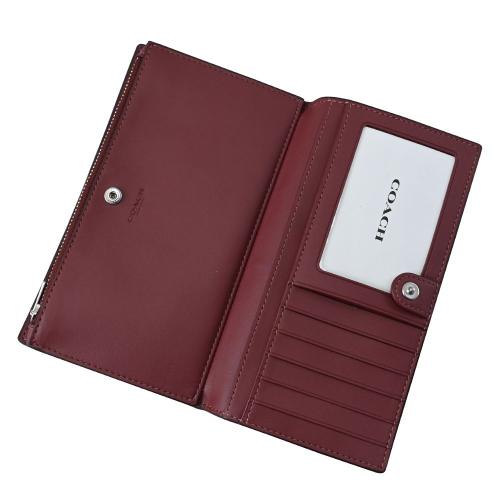 COACH 蔻馳  經典馬車LOGO多卡扣式拉鍊長夾.粉