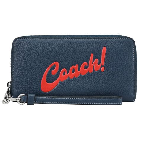 COACH 蔻馳 經典LOGO壓紋手提式拉鍊長夾.牛仔藍