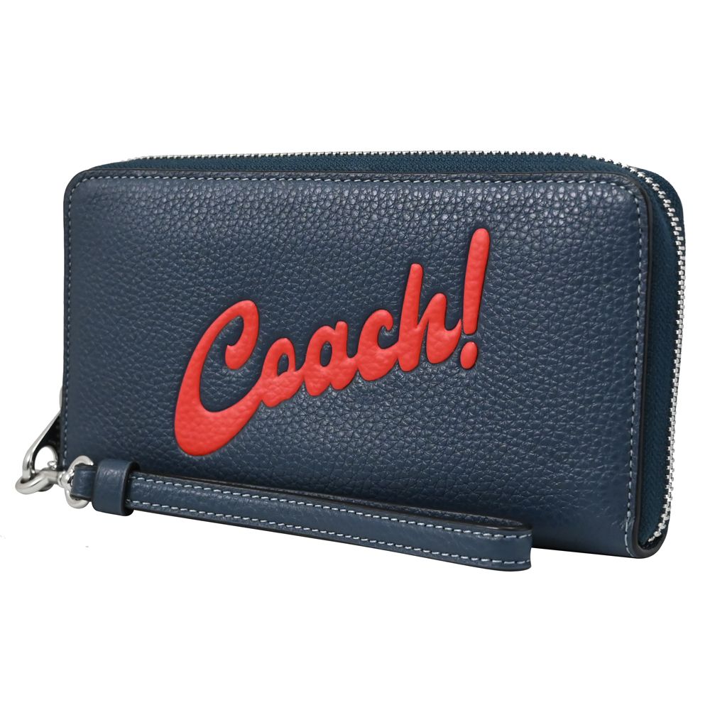 COACH 蔻馳 經典LOGO壓紋手提式拉鍊長夾.牛仔藍