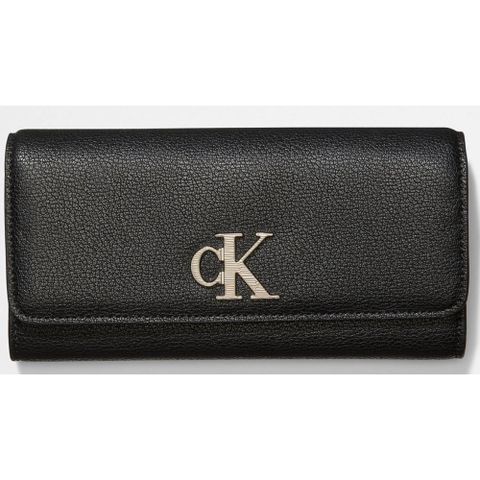 Calvin Klein 立體LOGO 質感皮革多卡女長夾-氣質黑