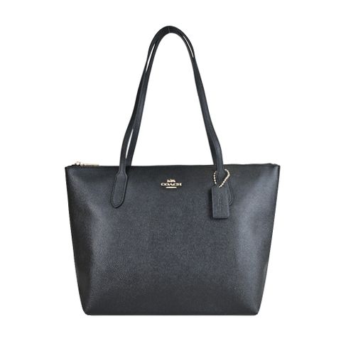 COACH 馬車LOGO素面防刮皮革托特包(黑)