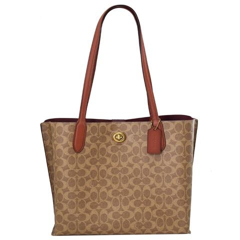 COACH C0693 WILLOW 經典印花三層肩背包.駝/磚紅