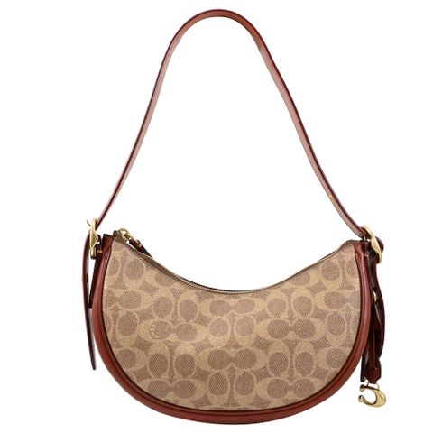 COACH CC440 印花皮革拼接單肩背彎月包.駝/磚紅