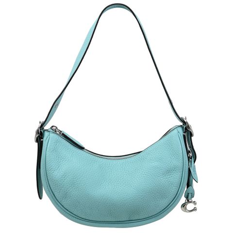 COACH CC439 Luna 荔枝皮革肩背半月包.水藍