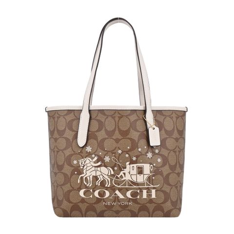 COACH City Tote 馬車印花PVC托特包(小/棕白)