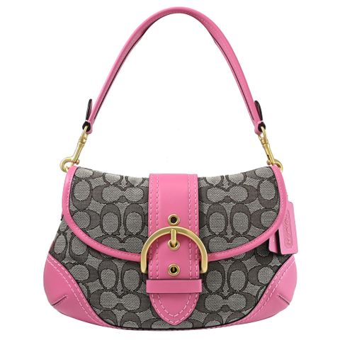 COACH CJ814 SOHO 撞色緹花拼接翻蓋單肩包.粉邊