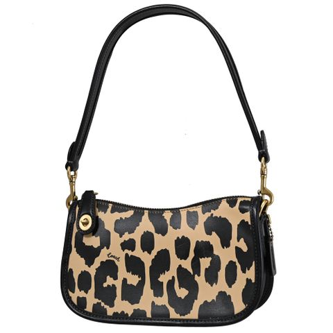 COACH CM513 Swinger 豹紋印花皮革單肩包.黑邊