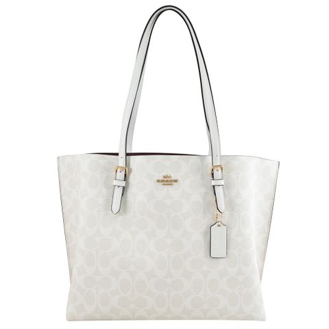 COACH 1665 經典印花LOGO皮革三層肩背托特包.白