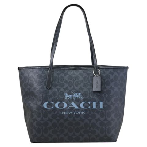 COACH 蔻馳 City Tote Bag 印花皮革肩背大托特包.午夜藍