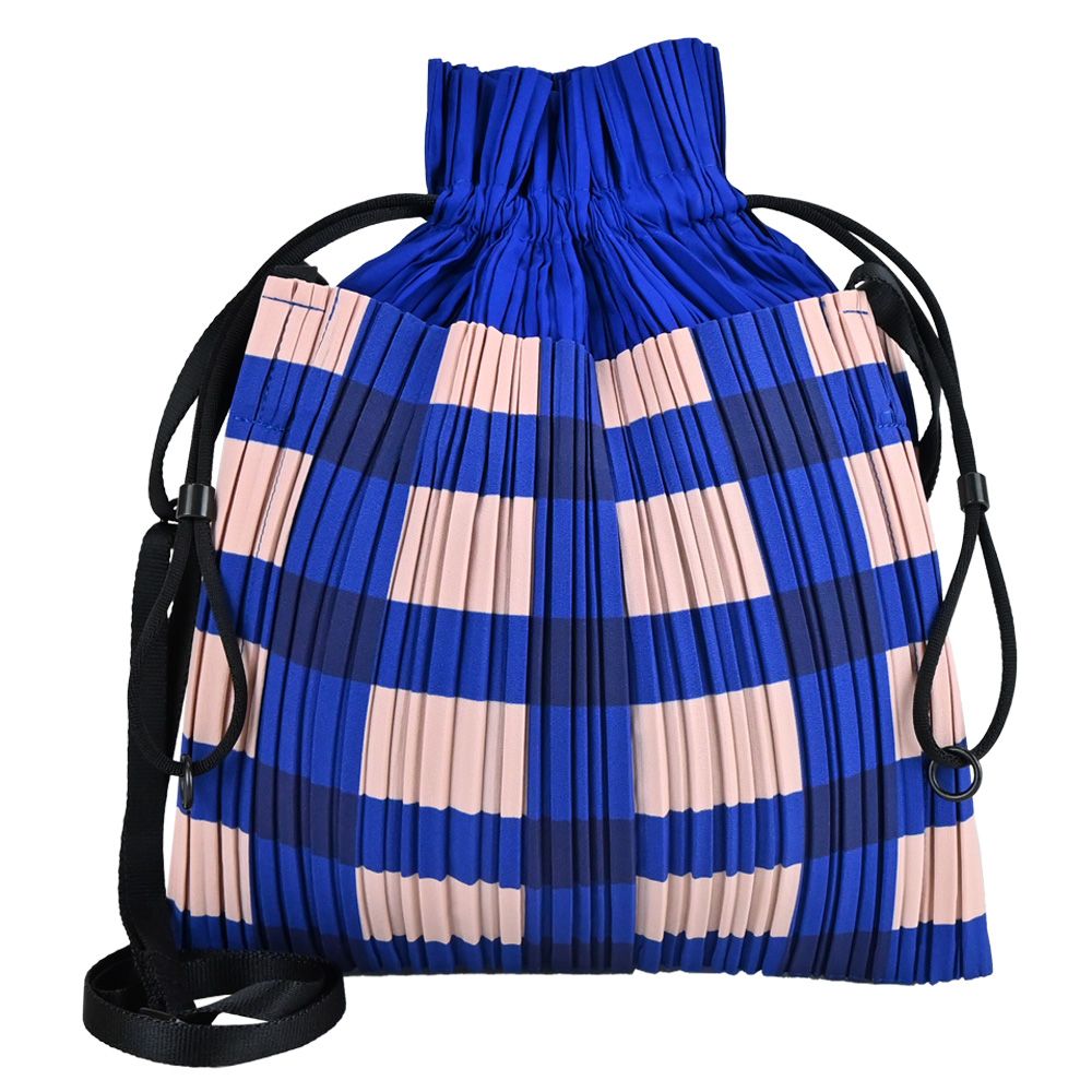 ISSEY MIYAKE 三宅一生PLEATS PLEASE 格紋百摺束口斜背包-粉/藍