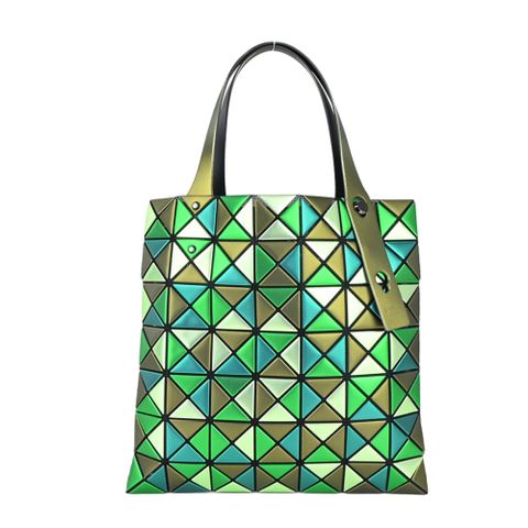 ISSEY MIYAKE 三宅一生 BAOBAO 7x7鉑金壓紋光澤手提包-青銅
