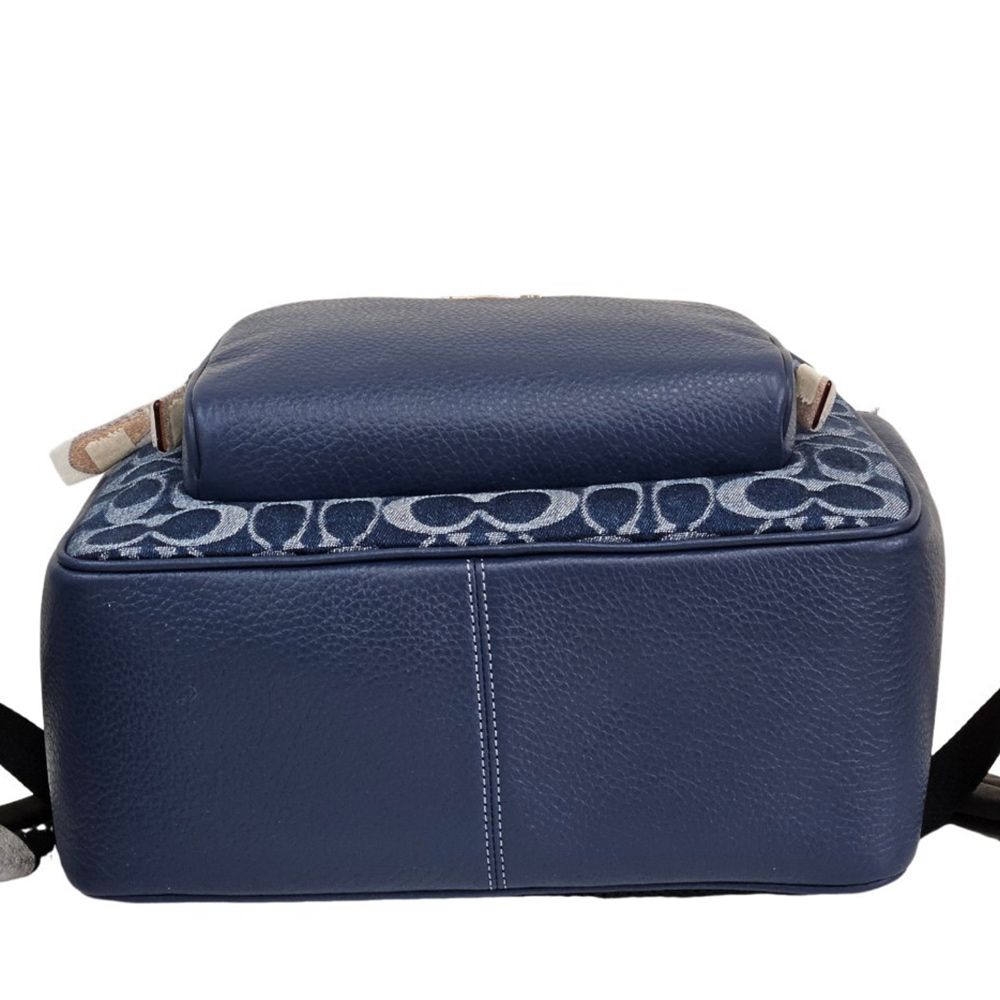 COACH 蔻馳 新款 COURT經典Logo丹寧布拼接後背包附櫻桃吊飾(單寧藍/贈原廠防塵袋紙袋)