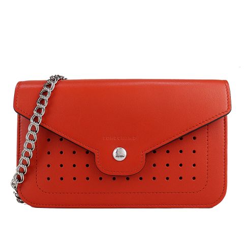 Longchamp MADEMOISELLE系列打孔翻蓋鍊帶斜背包(罌粟紅)