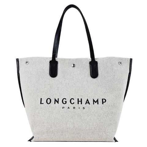 Longchamp ROSEAU系列帆布LOGO字母托特包(大/帆布白)