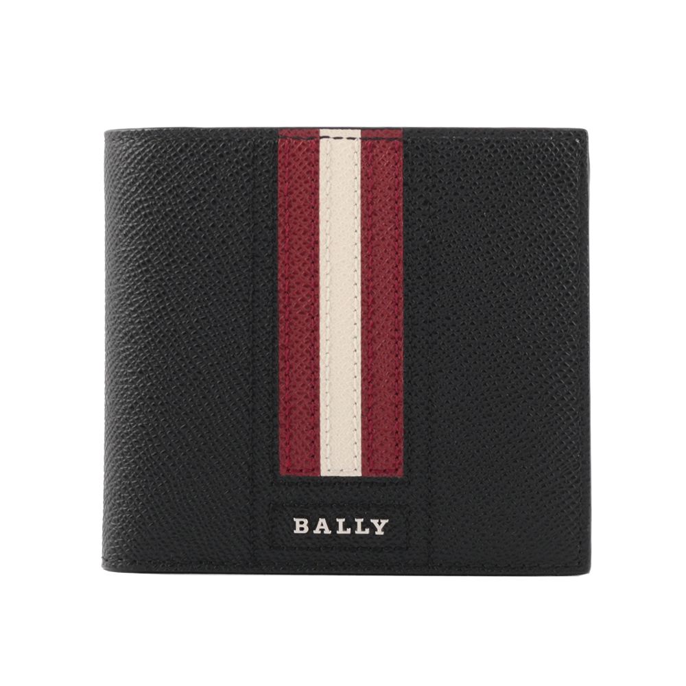 BALLY  Trasai 防刮牛皮紅白條紋對開8卡短夾(黑色) 6224893