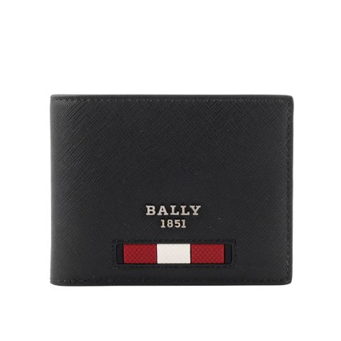 BALLY Bevye 再生牛皮紅白條紋對開6卡短夾(黑色) 6238965