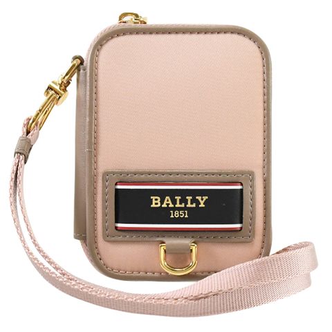 BALLY EFY 燙金LOGO頸掛式尼龍卡片零錢包.粉