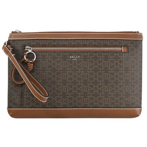 BALLY 6238745 HANLEY 經典花紋拼接大容量手拿包.深咖