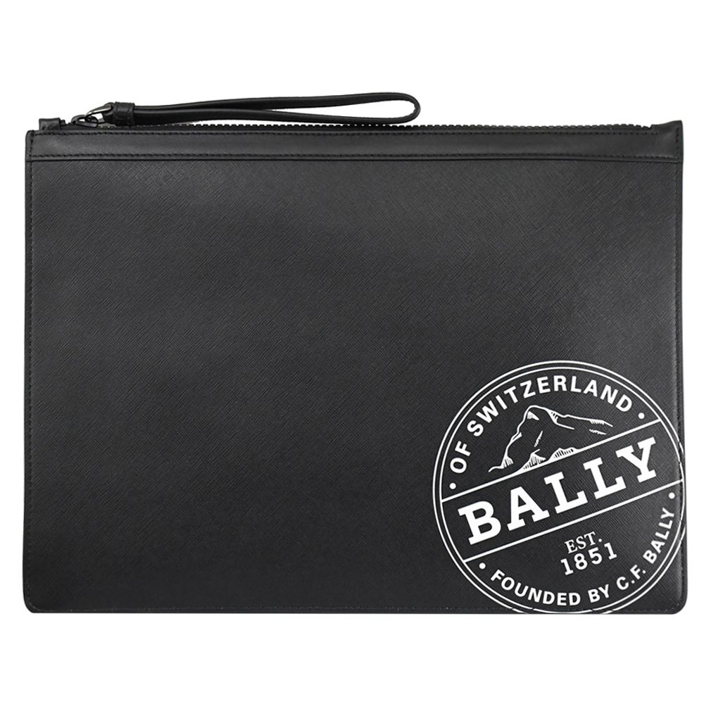 BALLY  BHALDEN 個性郵戳造型LOGO大手拿包.黑