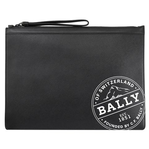 BALLY BHALDEN 個性郵戳造型LOGO大手拿包.黑
