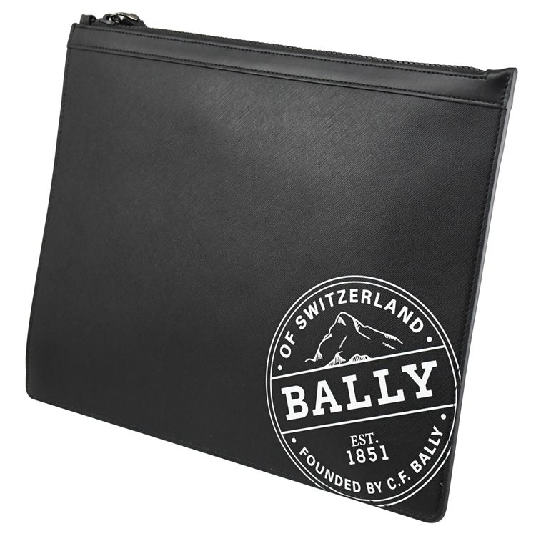 BALLY  BHALDEN 個性郵戳造型LOGO大手拿包.黑