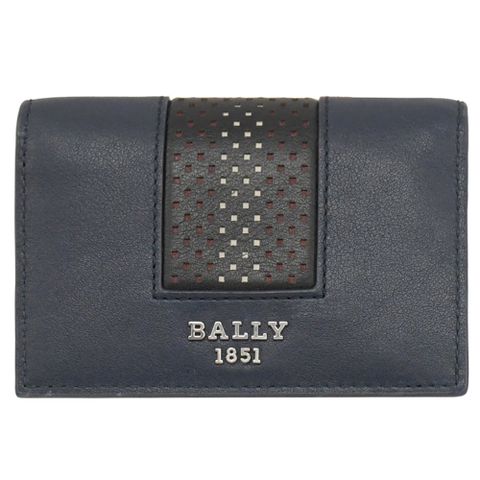 BALLY BALEES 織帶造型牛皮卡片收納包.深藍