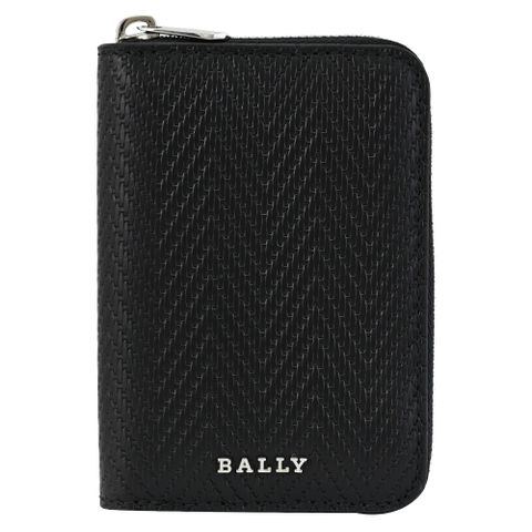 BALLY 6302639 LIVYS 編織壓紋牛皮卡片零錢包.黑