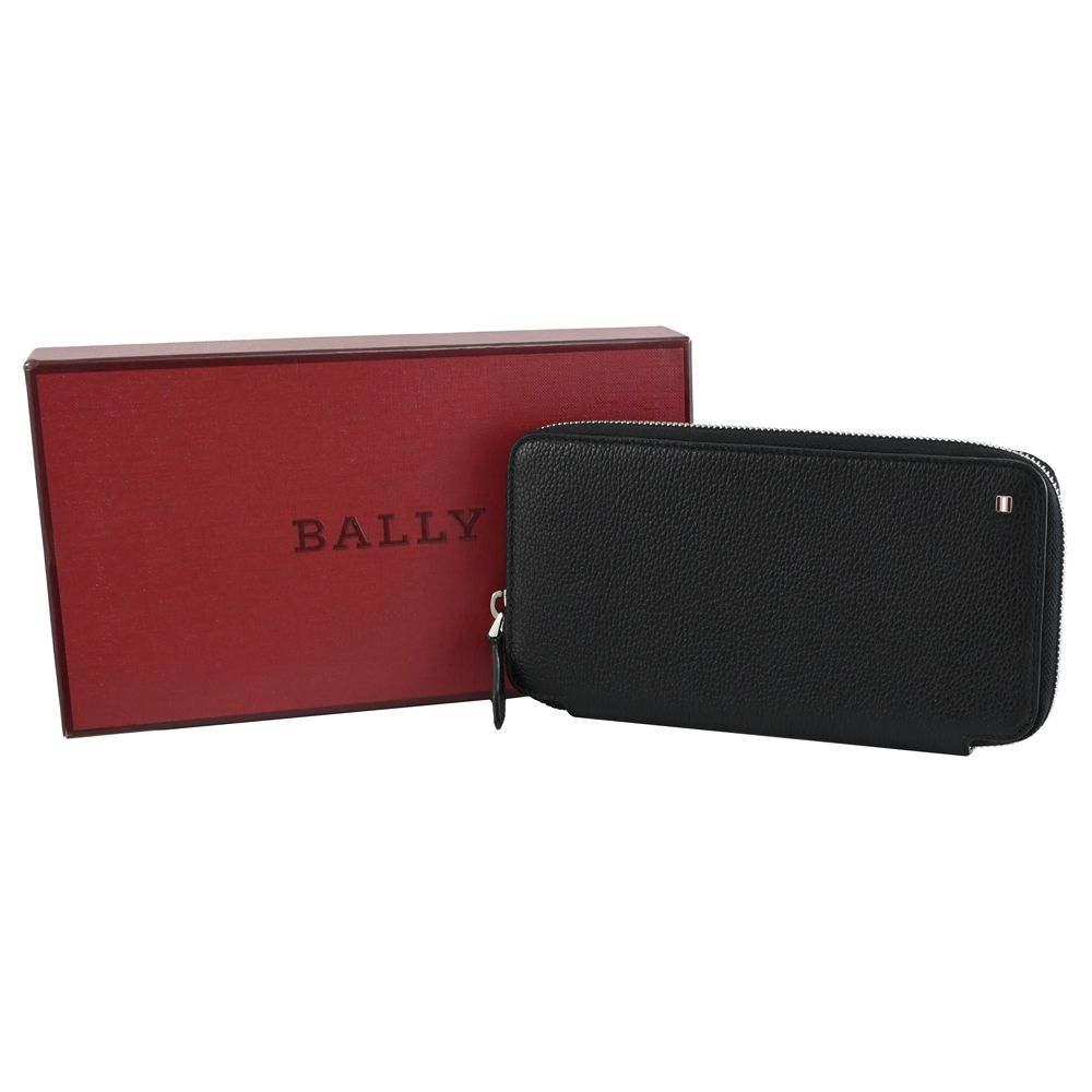 BALLY  GIRK 金屬LOGO牛皮附活動夾拉鏈長夾.黑