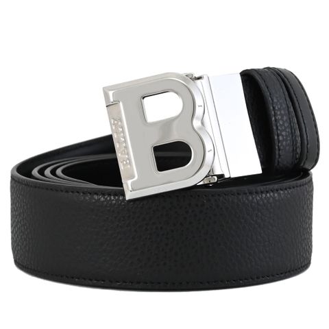 BALLY 6225407 BISING 金屬B扣飾牛皮雙面皮帶.黑