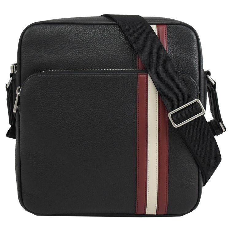BALLY  6240425 SOREL 經典條紋牛皮斜背方包.黑 大款