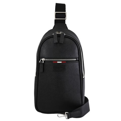 BALLY 6238380 PHIL 壓印LOGO 防刮牛皮單肩後背/胸口包.黑