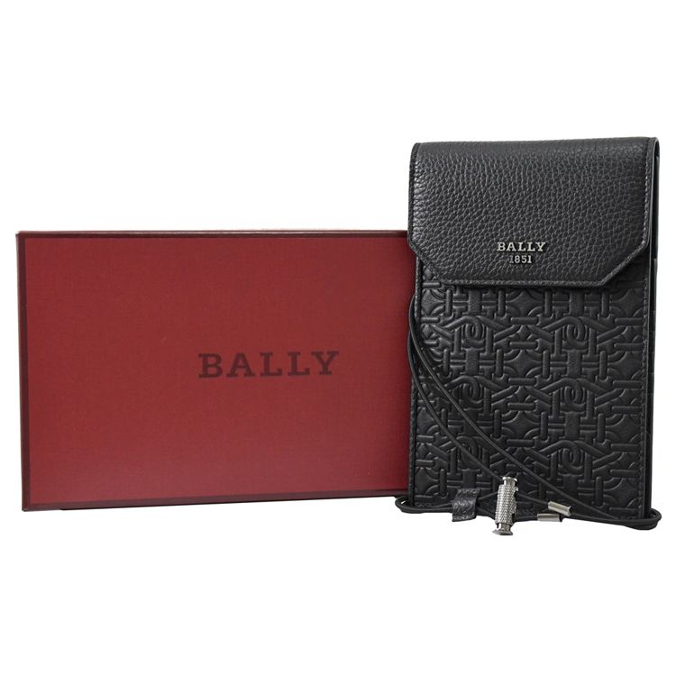 BALLY  BOYD 壓花牛皮斜背/頸掛多卡手機包.黑