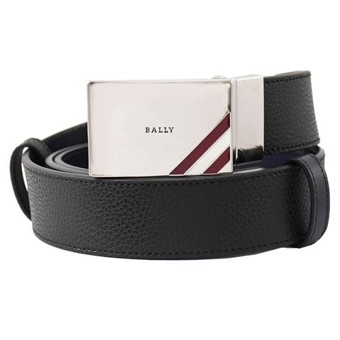 BALLY GARYET 經典牛皮雙面針扣式皮帶.黑/深藍