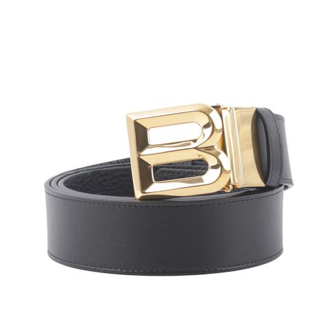 BALLY B-BUCKLE 3.5cm 金釦小牛皮皮帶(黑色) 6307024