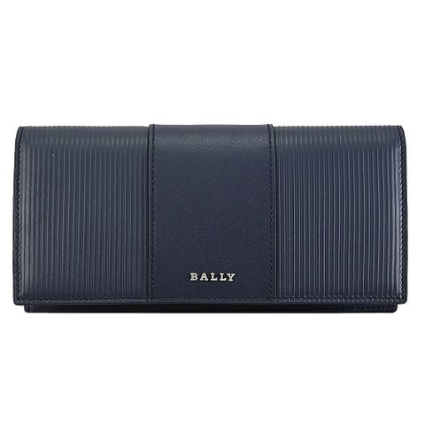 BALLY LIGOS 金屬LOGO條紋牛皮對開長夾.深藍