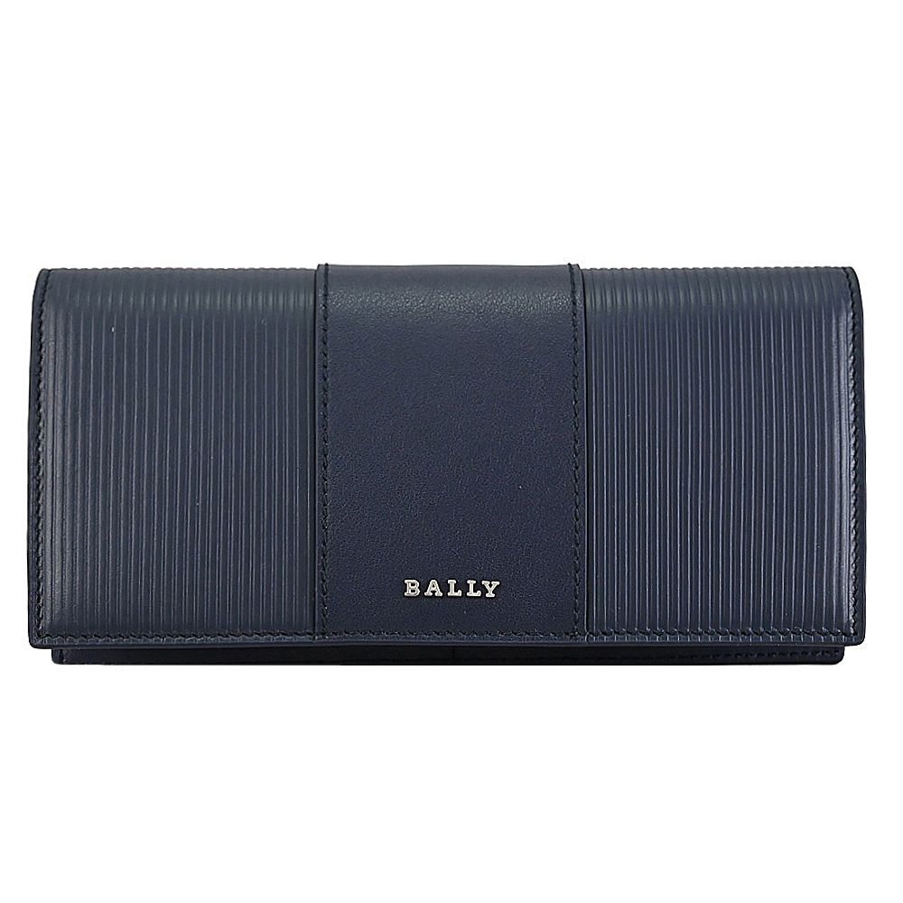 BALLY  LIGOS 金屬LOGO條紋牛皮對開長夾.深藍