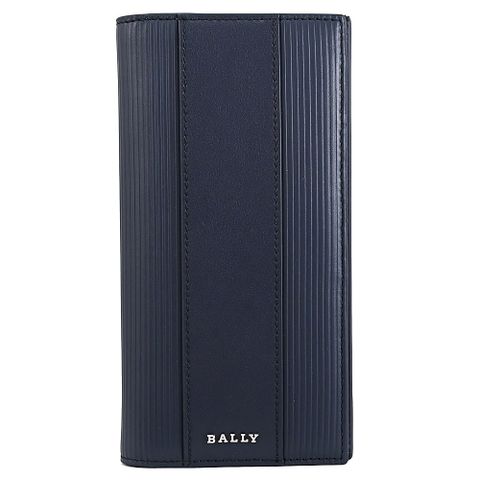 BALLY LALIROS 金屬LOGO條紋牛皮對開長夾.深藍