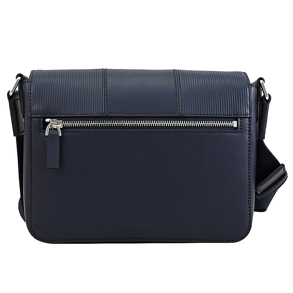 BALLY  Lance 烙印LOGO條紋牛皮翻蓋斜背方包.深藍