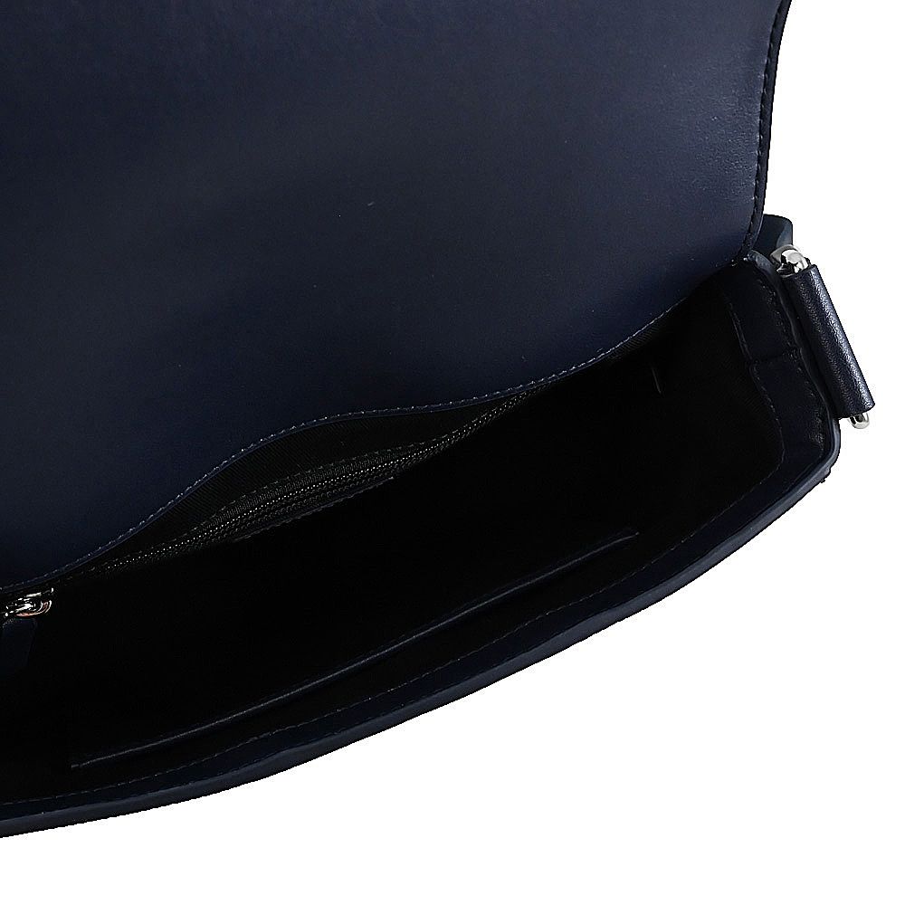 BALLY  Lance 烙印LOGO條紋牛皮翻蓋斜背方包.深藍