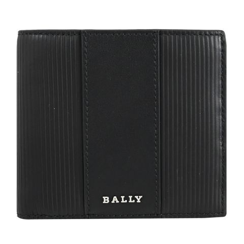 BALLY 6307905 LYIES 線條壓紋牛皮4卡零錢短夾.黑