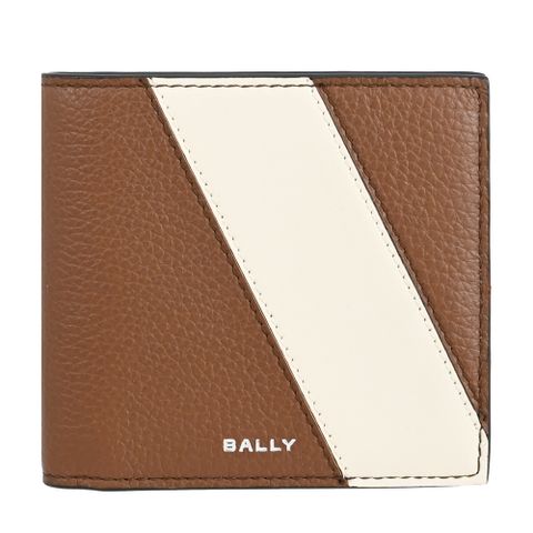 BALLY LGO 燙印LOGO牛皮對開8卡短夾.咖