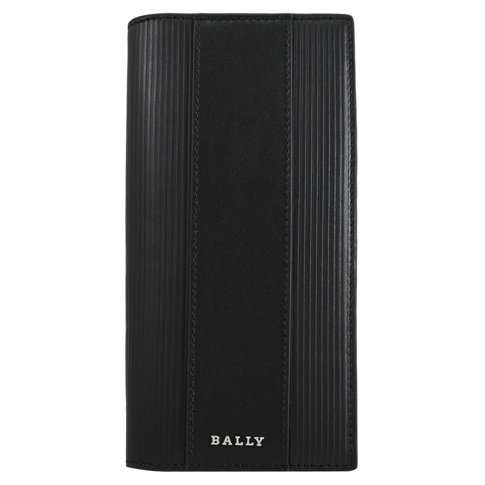 BALLY  LALIROS 金屬LOGO條紋牛皮對開長夾.黑