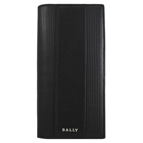 BALLY 6307895 LALIROS 金屬LOGO條紋牛皮對開長夾.黑