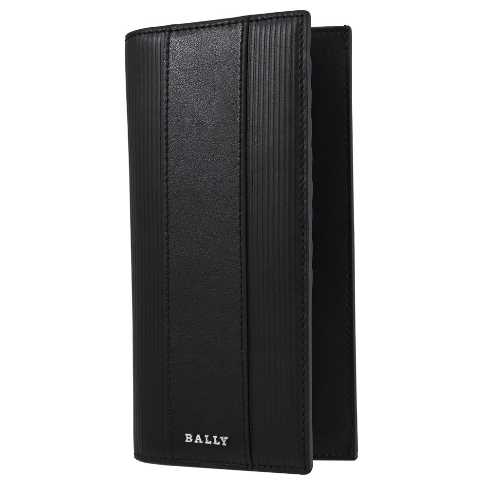 BALLY  LALIROS 金屬LOGO條紋牛皮對開長夾.黑