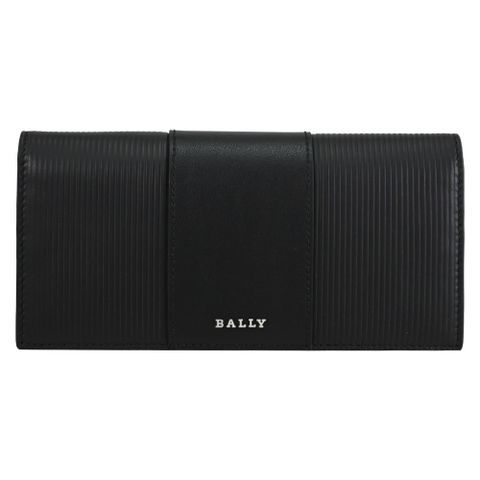 BALLY LIGOS 金屬LOGO條紋牛皮對開長夾.黑