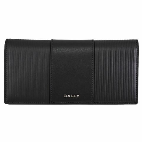 BALLY 6307898 LIGOS 金屬LOGO條紋牛皮對開長夾.黑