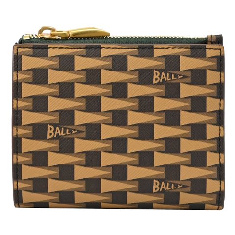 BALLY 6304929 PNT 品牌新款印花釦式零錢短夾.咖/綠